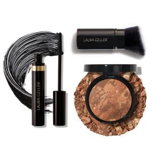 imageLAURA GELLER NEW YORK Baked BalancenBrighten Powder Foundation Deep  Retractable Angled Kabuki Brush  Kajal Longwear Length and Volume Black Mascara