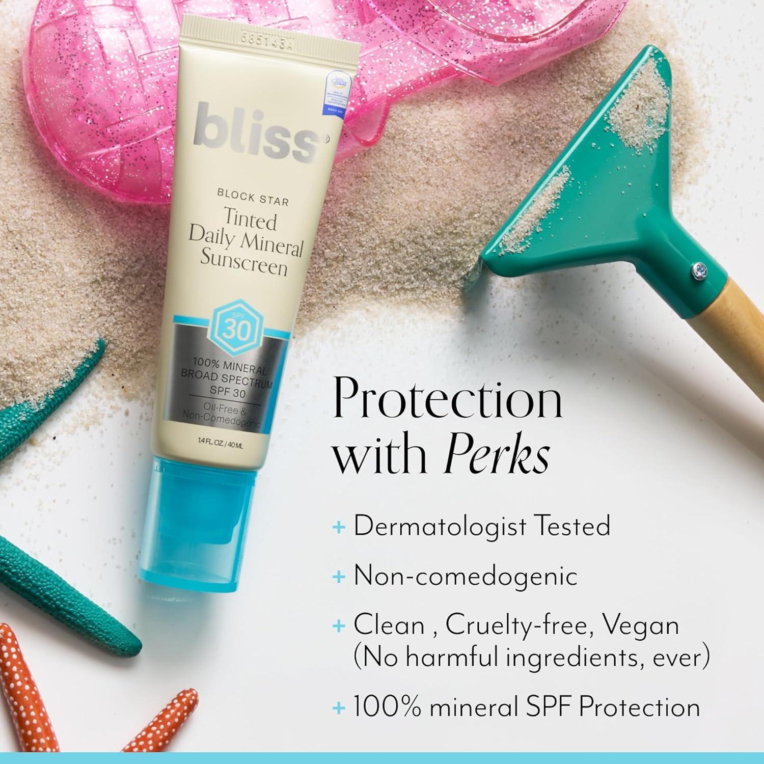 imageBliss Block Star SPF 30 Daily Tinted Mineral Sunscreen with Zinc Oxide  All Skin Tones  100 Mineral Broad Spectrum Sunscreen with Titanium Dioxide ampamp Antioxidant Blend 14 fl ozBlock Star Tinted SPF