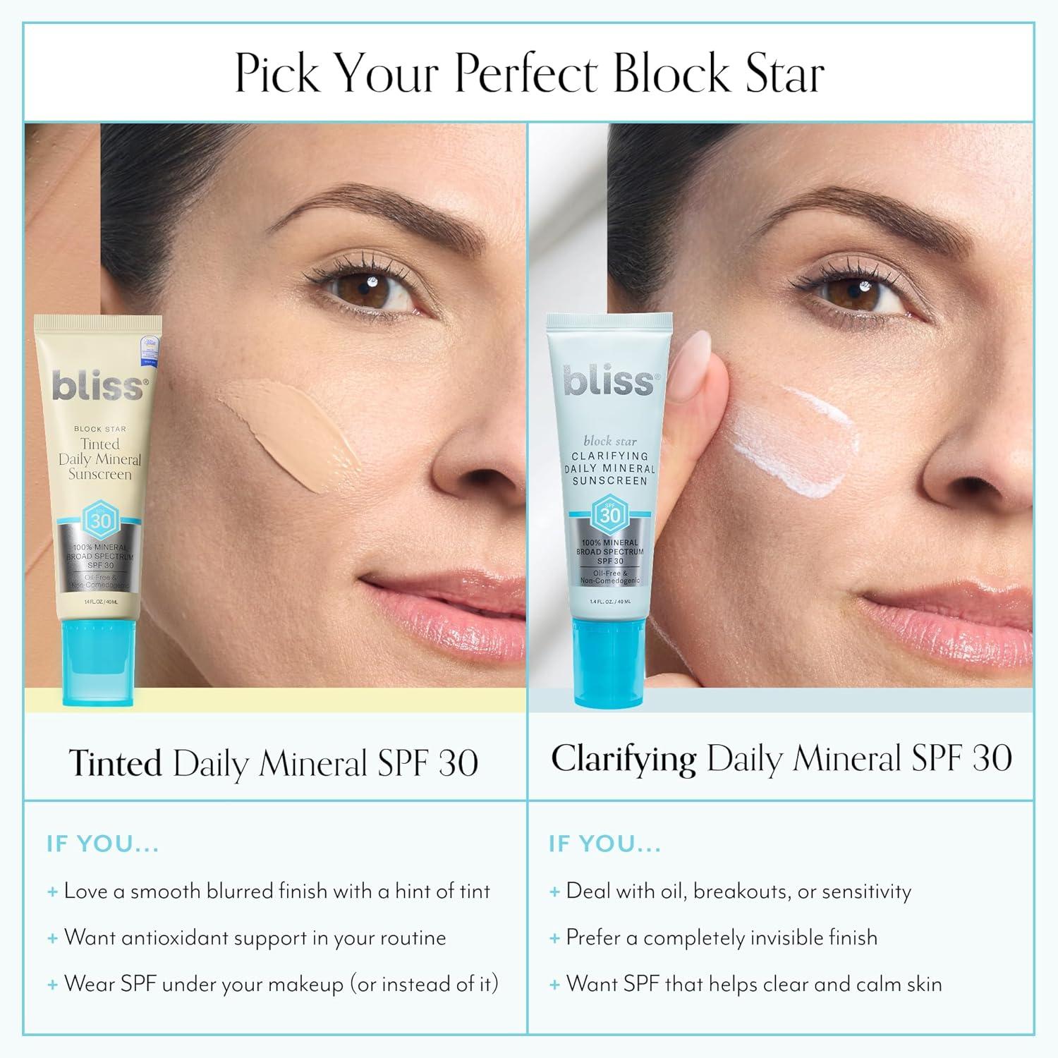 imageBliss Block Star SPF 30 Daily Tinted Mineral Sunscreen with Zinc Oxide  All Skin Tones  100 Mineral Broad Spectrum Sunscreen with Titanium Dioxide ampamp Antioxidant Blend 14 fl ozBlock Star Tinted SPF