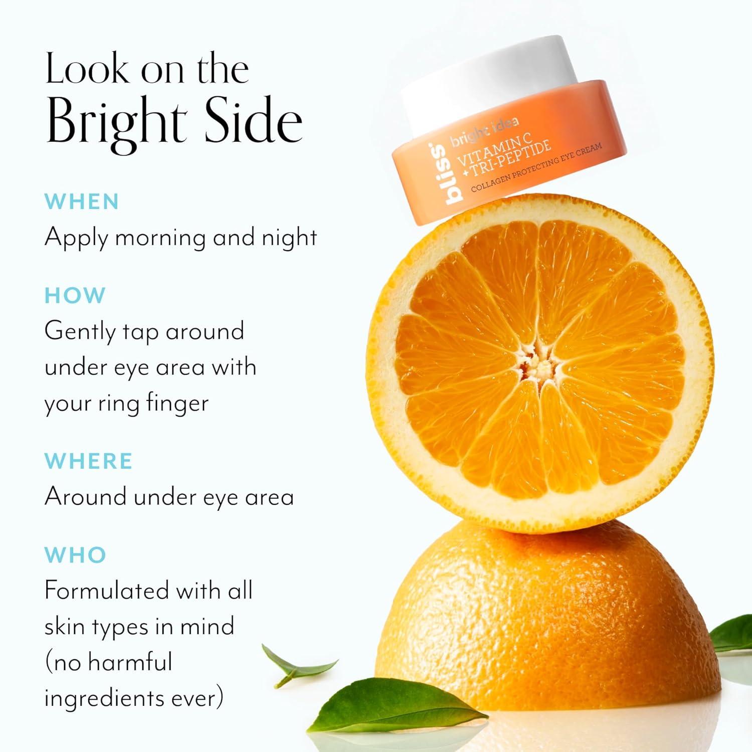 imageBliss Bright Idea Vitamin C Eye Cream  Brighten ampamp Hydrate AntiAging Treatment Reduces Fine Lines Boosts Collagen ampamp Firms 3OEthyl Ascorbic Acid TriPeptide ampamp Licorice Root 05fl oz