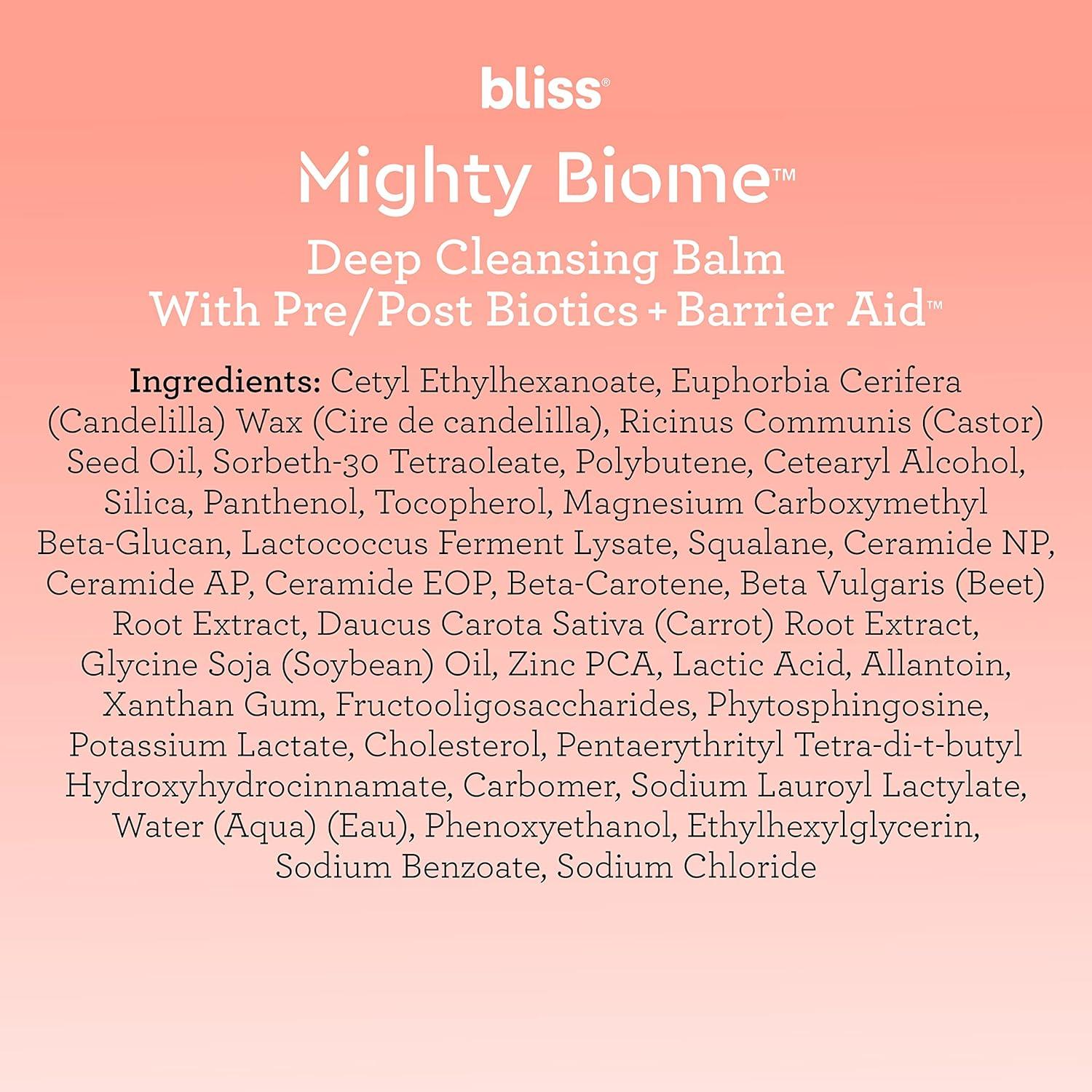 imageBliss Mighty Biome Deep Cleansing Balm  30 Oz  Dissovlves Waterproof Makeup ampamp Impurities  PrePost Biotics  Barrier Aid  Antioxidants Balance Skin Barrier  Clean  Vegan