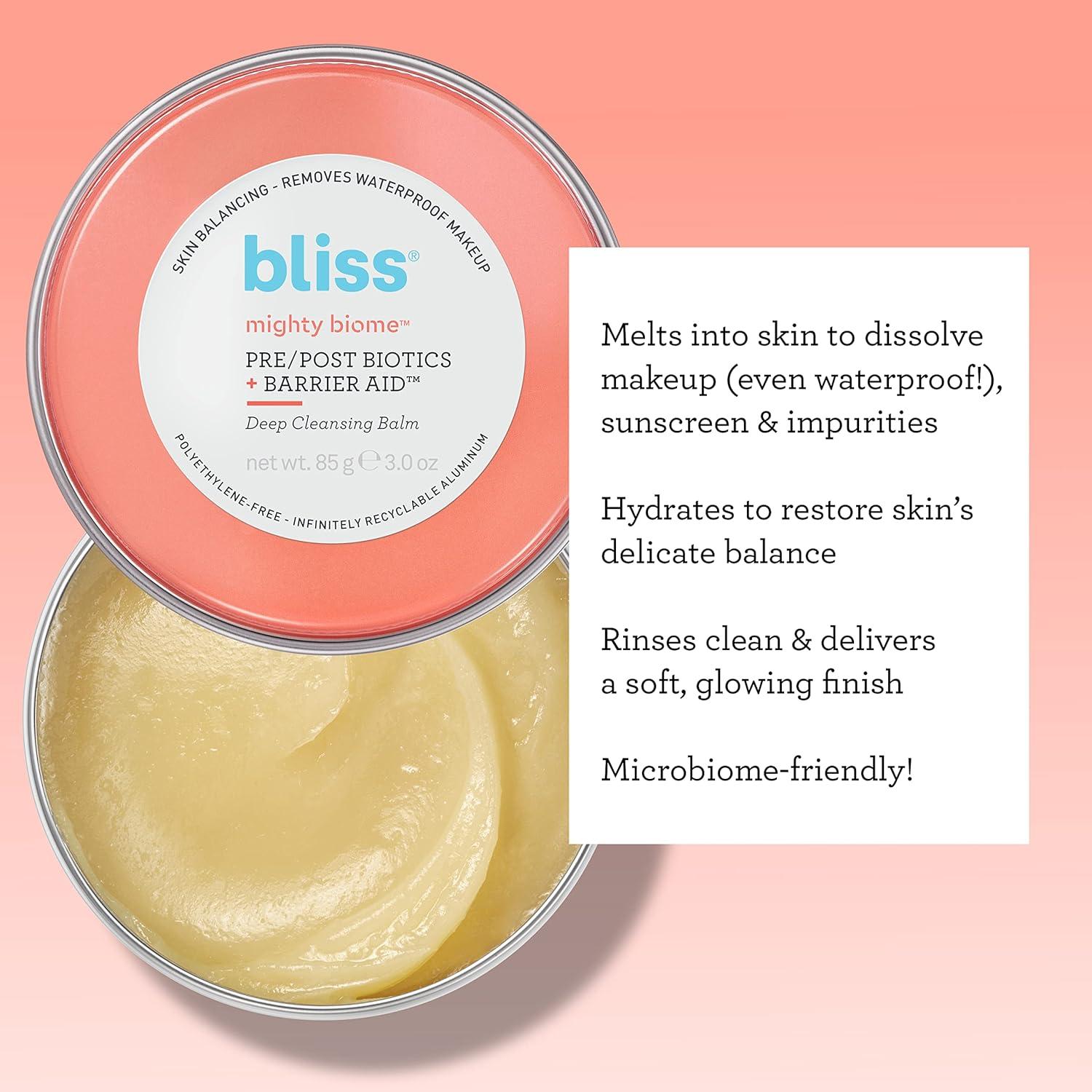 imageBliss Mighty Biome Deep Cleansing Balm  30 Oz  Dissovlves Waterproof Makeup ampamp Impurities  PrePost Biotics  Barrier Aid  Antioxidants Balance Skin Barrier  Clean  Vegan