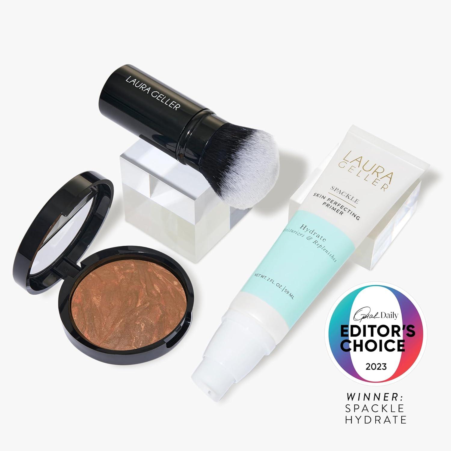 imageLAURA GELLER NEW YORK Face the Day Kit 3 PC  BalancenBrighten Foundation Toffee  Spackle Skin Perfecting Primer Hydrate  Airbrush Round Kabuki Brush