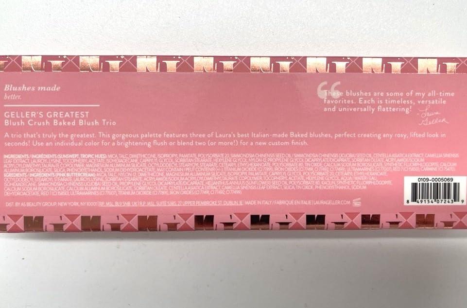 imageLAURA GELLER NEW YORK Gellers Greatest Blush Crush Baked Blush Trio  Sunswept Pink Buttercream Tropic Hues  BlushnBrighten Marbleized Blush Palette  All Skin TonesGellers Greatest Blush Crush