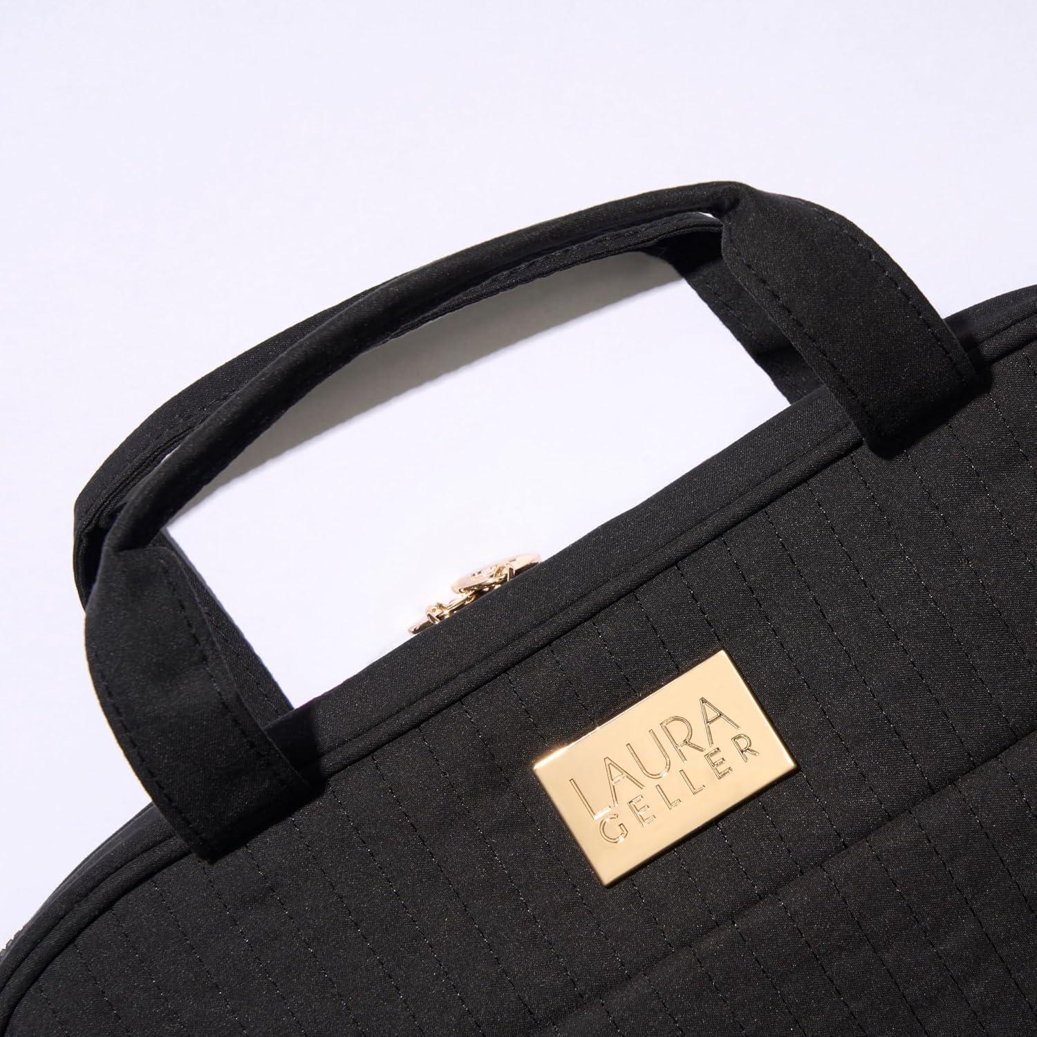 imageLAURA GELLER NEW YORK Quilted Folding Travel Makeup Bag Black  Hanging Toiletry Bag Organizer for Travel  Large Capacity Full Size Makeup Bag  Easy to Clean