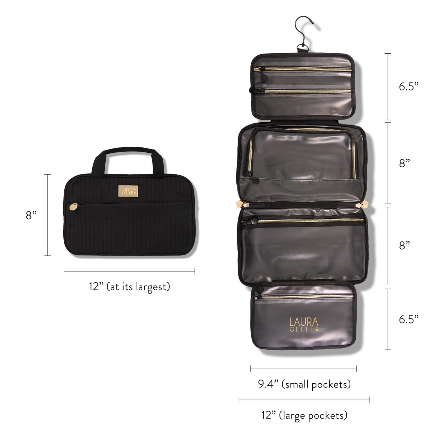 imageLAURA GELLER NEW YORK Quilted Folding Travel Makeup Bag Black  Hanging Toiletry Bag Organizer for Travel  Large Capacity Full Size Makeup Bag  Easy to Clean