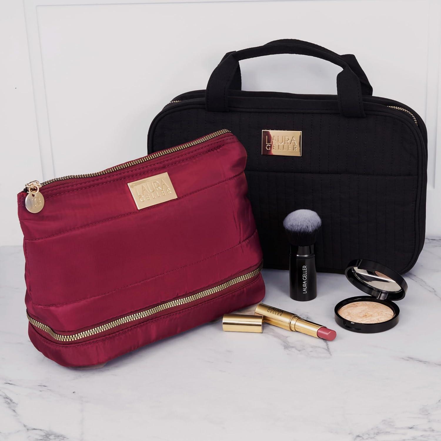 imageLAURA GELLER NEW YORK Quilted Makeup Bag with Brush Case Burgundy  Toiletry Bag Organizer for Travel  Large Capacity Full Size Makeup Bag  Easy to CleanBurgundy