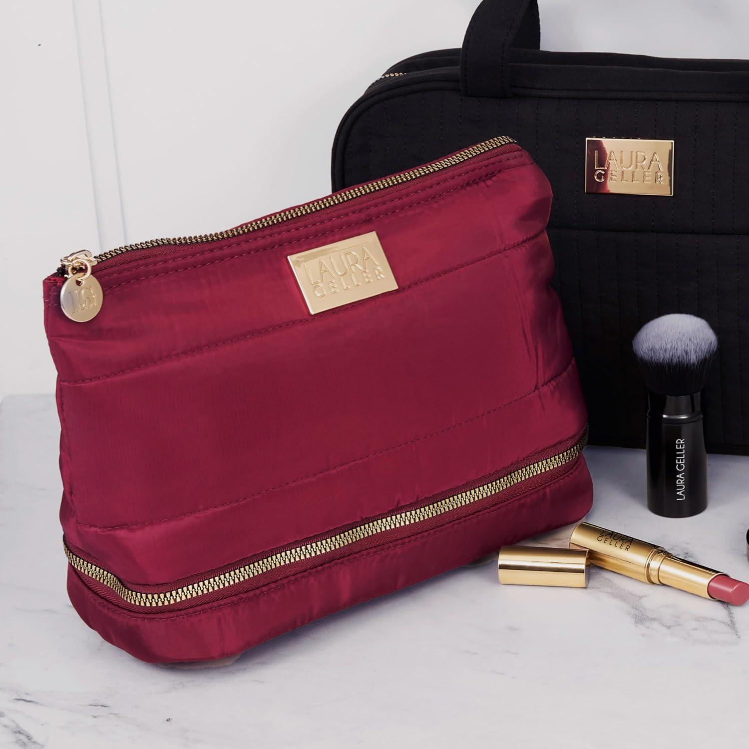 imageLAURA GELLER NEW YORK Quilted Makeup Bag with Brush Case Burgundy  Toiletry Bag Organizer for Travel  Large Capacity Full Size Makeup Bag  Easy to CleanBurgundy