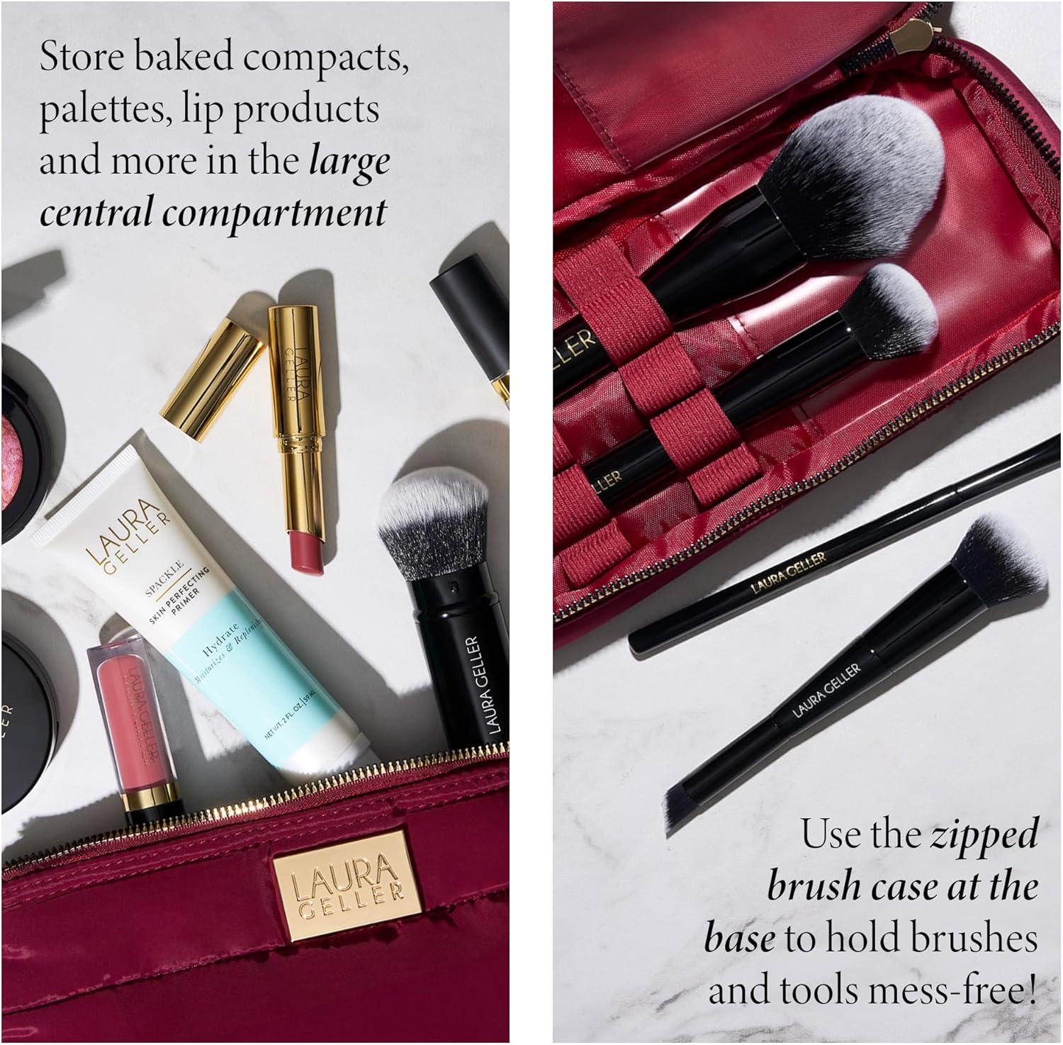 imageLAURA GELLER NEW YORK Quilted Makeup Bag with Brush Case Burgundy  Toiletry Bag Organizer for Travel  Large Capacity Full Size Makeup Bag  Easy to CleanBurgundy