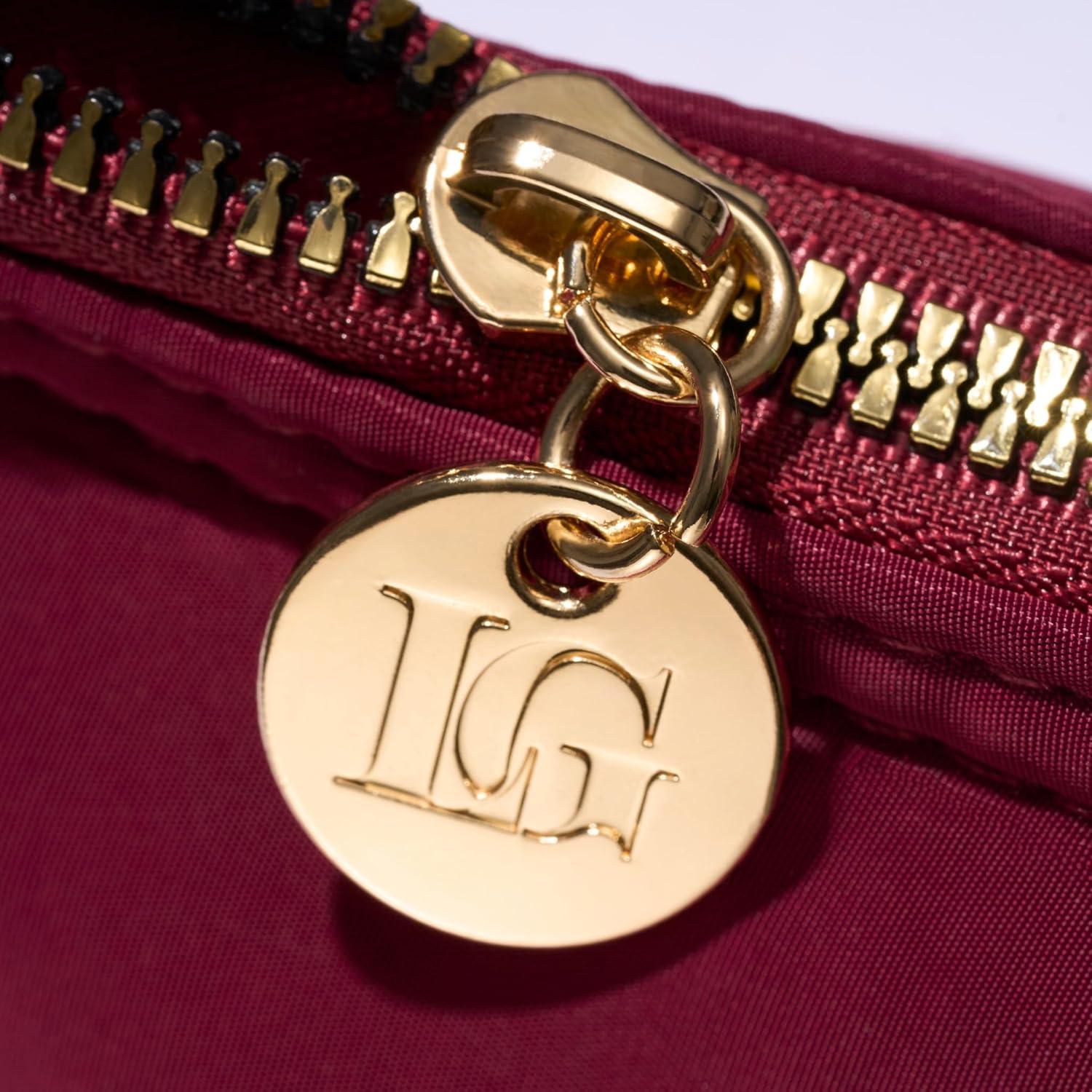 imageLAURA GELLER NEW YORK Quilted Makeup Bag with Brush Case Burgundy  Toiletry Bag Organizer for Travel  Large Capacity Full Size Makeup Bag  Easy to CleanBurgundy