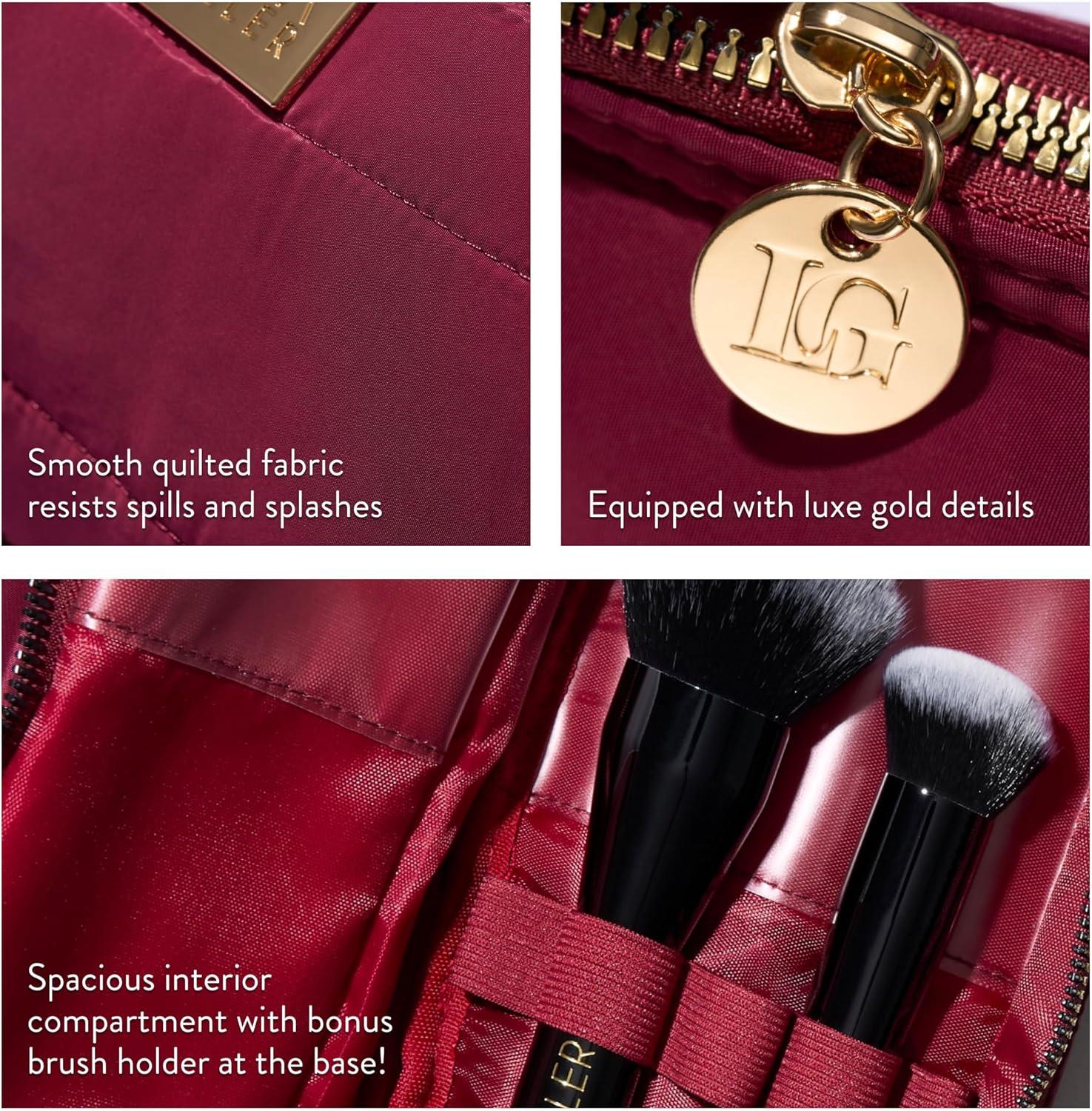 imageLAURA GELLER NEW YORK Quilted Makeup Bag with Brush Case Burgundy  Toiletry Bag Organizer for Travel  Large Capacity Full Size Makeup Bag  Easy to CleanBurgundy