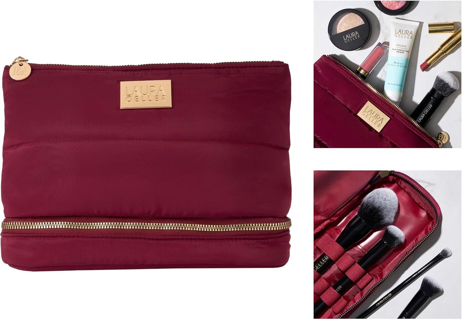 imageLAURA GELLER NEW YORK Quilted Makeup Bag with Brush Case Burgundy  Toiletry Bag Organizer for Travel  Large Capacity Full Size Makeup Bag  Easy to CleanBurgundy