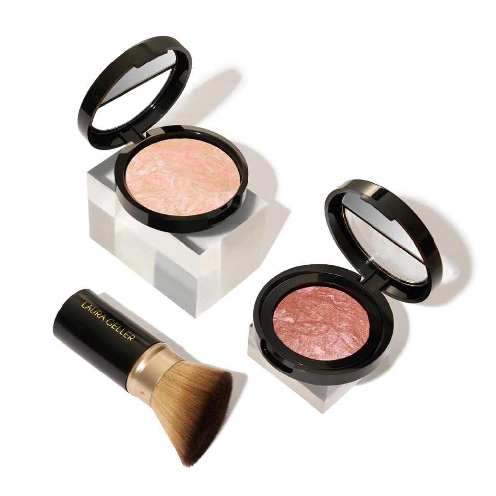 imageBlushnGlow Kit 3 PC LAURA GELLER NEW YORK Baked BalanceNGlow Illuminating CC Powder Foundation Light Retractable Kabuki Brush Baked BlushNBrighten Pink Grapefruit01 Porcelain  Pink Grapefruit