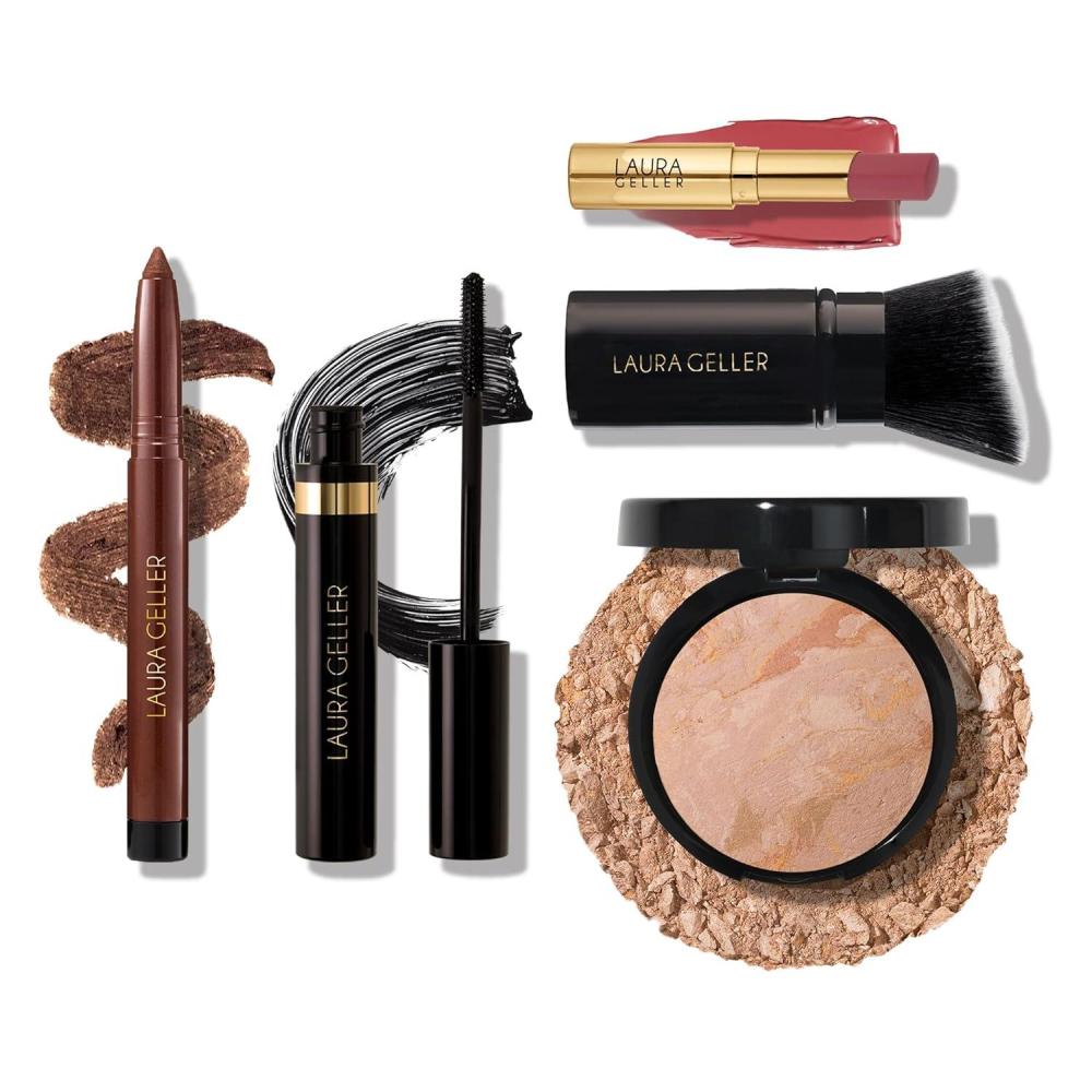 imageFinishing Touches Kit Baked BalancenBrighten Powder Foundation Fair  Airbrush Kabuki  Jelly Balm Tinted Lip Balm Figger Than Life  Kajal Eyeliner Dark Brown  Kajal Mascara