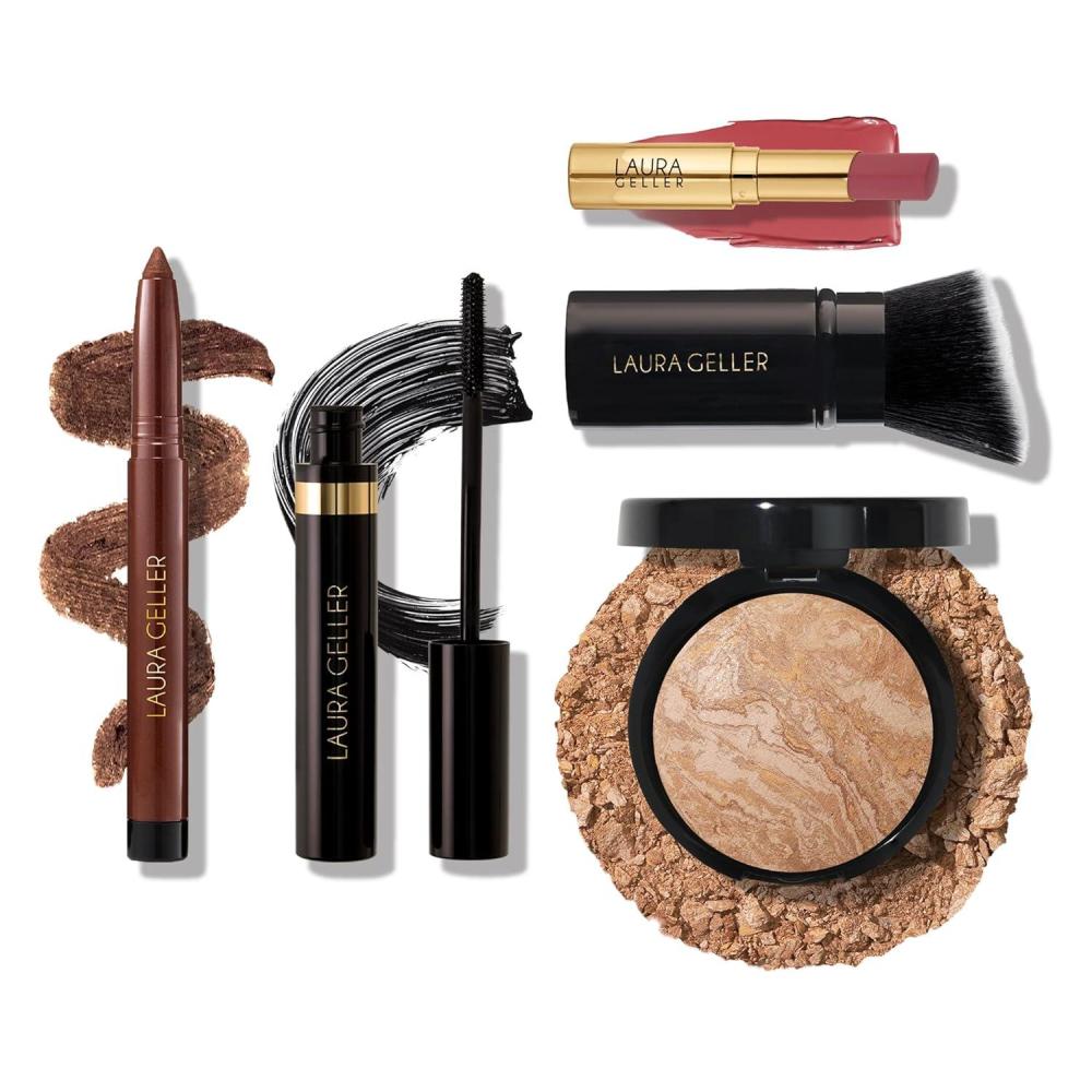 imageFinishing Touches Kit Baked BalancenBrighten Powder Foundation Medium  Airbrush Kabuki  Jelly Balm Tinted Lip Balm Figger Than Life  Kajal Eyeliner Dark Brown  Kajal Mascara
