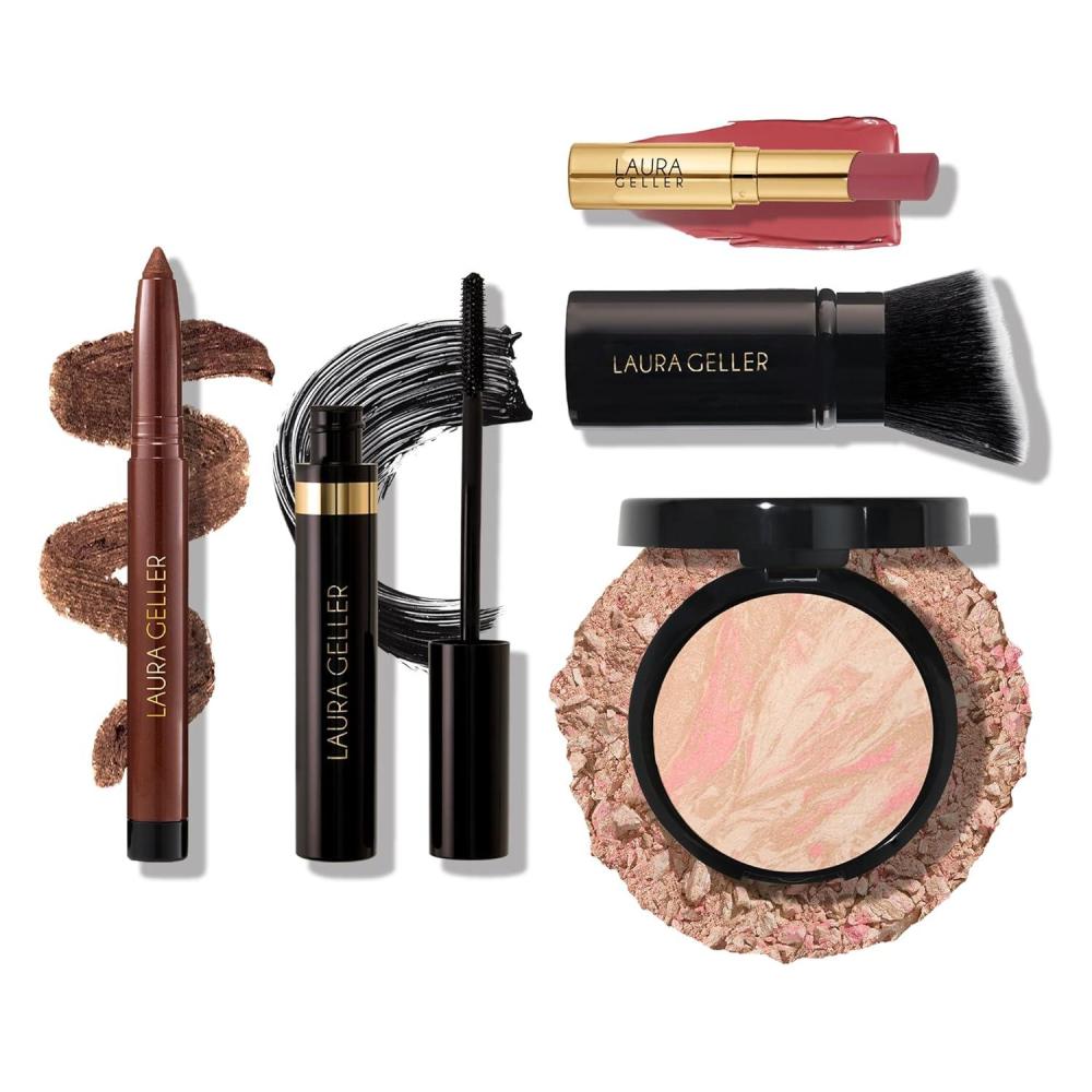 imageFinishing Touches Kit Baked BalancenBrighten Powder Foundation Porcelain  Airbrush Kabuki  Jelly Balm Tinted Lip Balm Figger Than Life  Kajal Eyeliner Dark Brown  Kajal Mascara