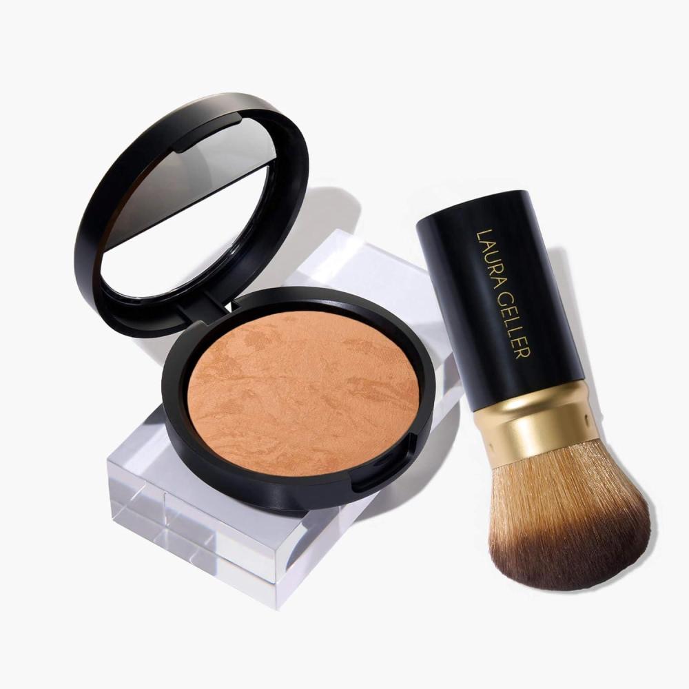 imageLAURA GELLER Baked BalancenBrighten Foundation with Retractable Airbrush Kabuki Brush Makeup Set Golden Medium 2 PC