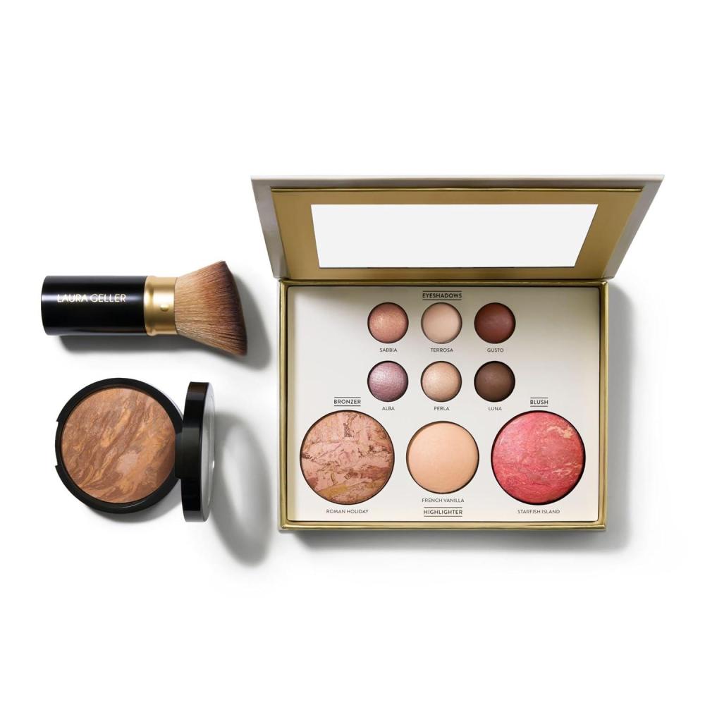 imageLAURA GELLER Baked Starter Kit Tuscan Dreams  Baked BalancenBrighten Powder Foundation  Retractable Angled Kabuki Brush  Best of the Best Palette Tuscan Dreams tan