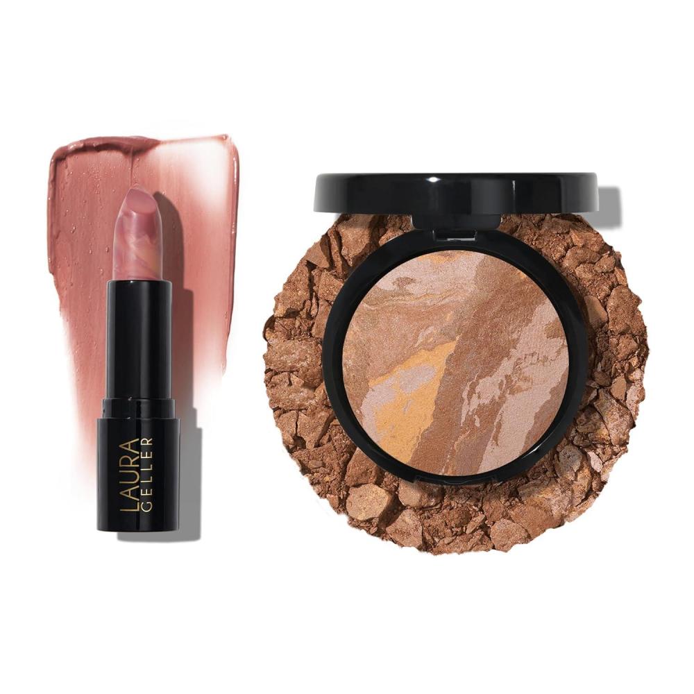 imageLAURA GELLER NEW YORK Baked BalancenBrighten Powder Foundation Tan  Italian Marble Sheer Hydrating Lipstick Al Fresco