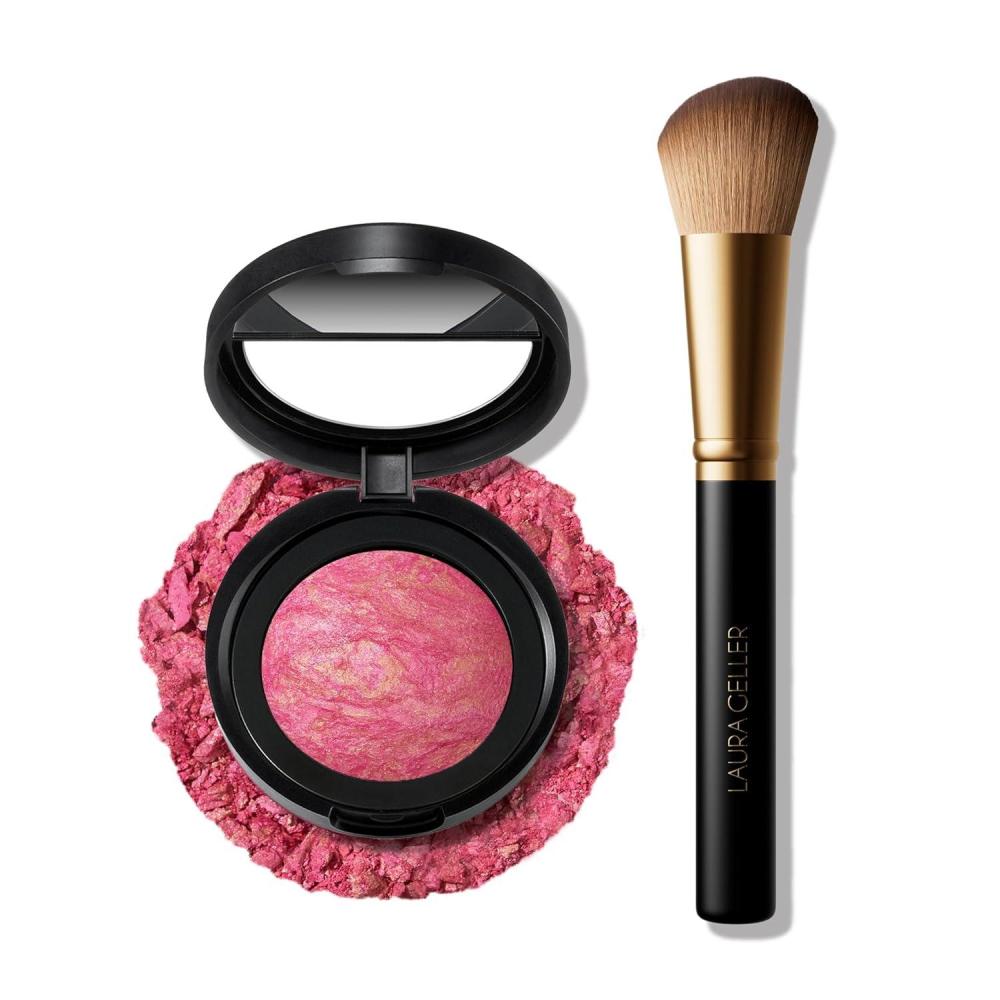 imageLAURA GELLER NEW YORK Baked BlushnBrighten Marbleized Blush  Apricot Berry ampamp Angled Brush 2pc Set07 Sunlit Rose