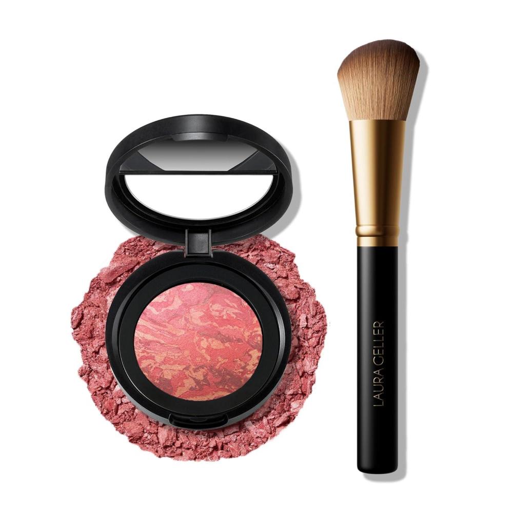 imageLAURA GELLER NEW YORK Baked BlushnBrighten Marbleized Blush  Apricot Berry ampamp Angled Brush 2pc Set11 Summer Orchid