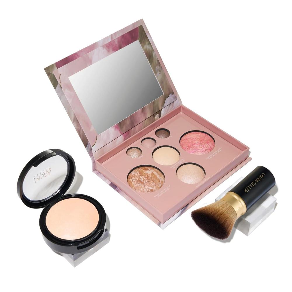 imageLAURA GELLER NEW YORK Baked Starter Kit  Full Coverage Double Take Powder Foundation  Best of the Best Face Palette  Retractable Angled Kabuki Brush 07 Deep01 Porcelain