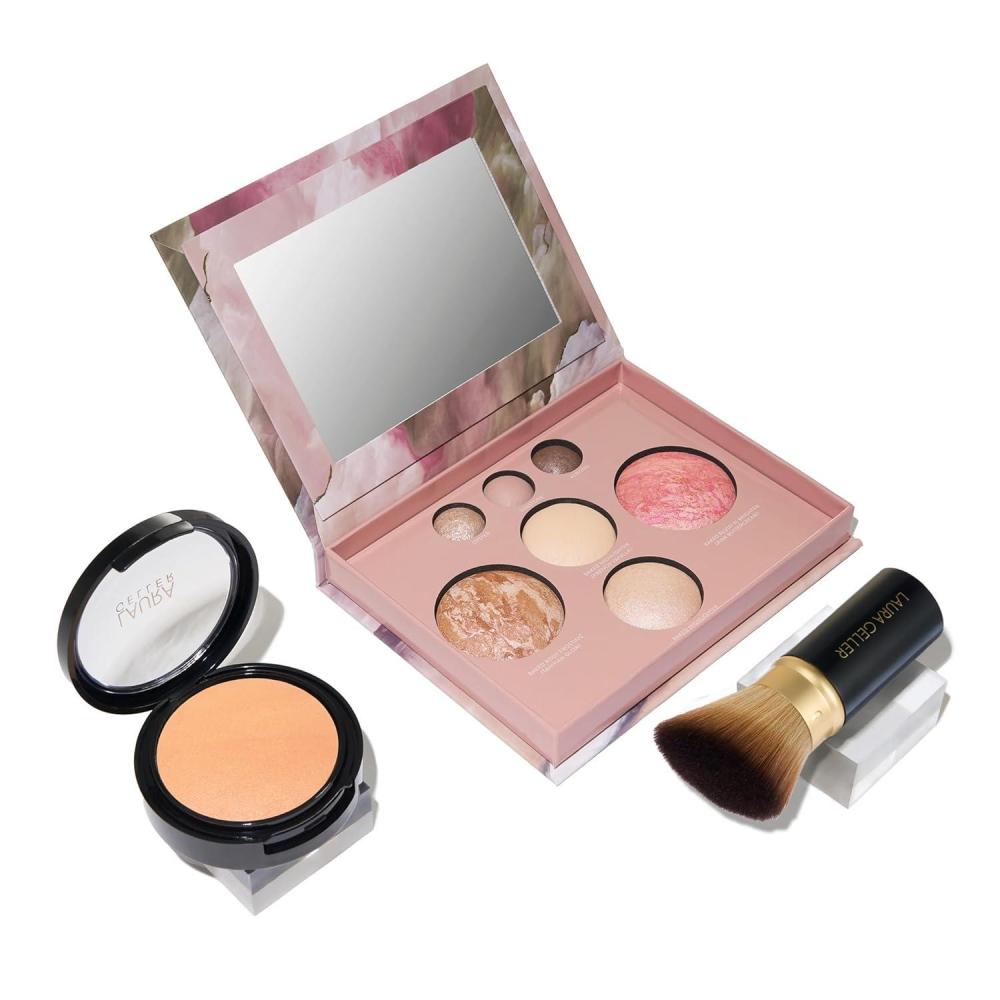 imageLAURA GELLER NEW YORK Baked Starter Kit  Full Coverage Double Take Powder Foundation  Best of the Best Face Palette  Retractable Angled Kabuki Brush 07 Deep04 Medium