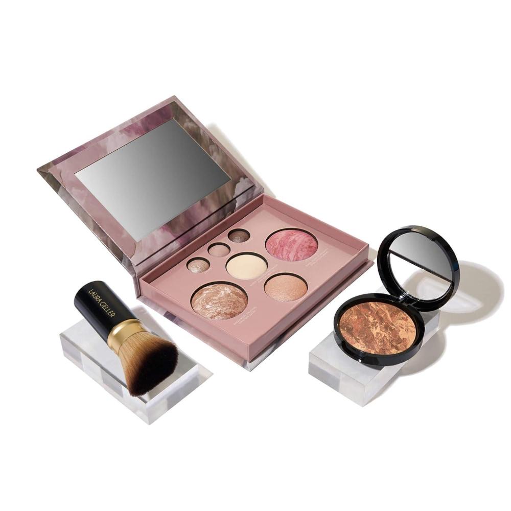 imageLAURA GELLER NEW YORK Baked Starter Kit Fair Best of the Best Full Face Palette  Baked BalancenBrighten Powder Foundation  Retractable Angled Kabuki Brush Set08 Deep