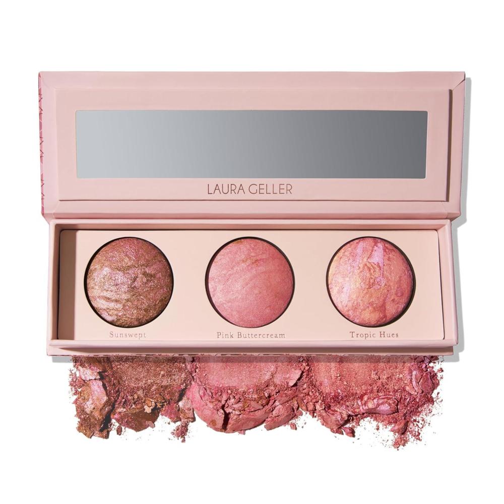 imageLAURA GELLER NEW YORK Gellers Greatest Blush Crush Baked Blush Trio  Sunswept Pink Buttercream Tropic Hues  BlushnBrighten Marbleized Blush Palette  All Skin TonesGellers Greatest Blush Crush