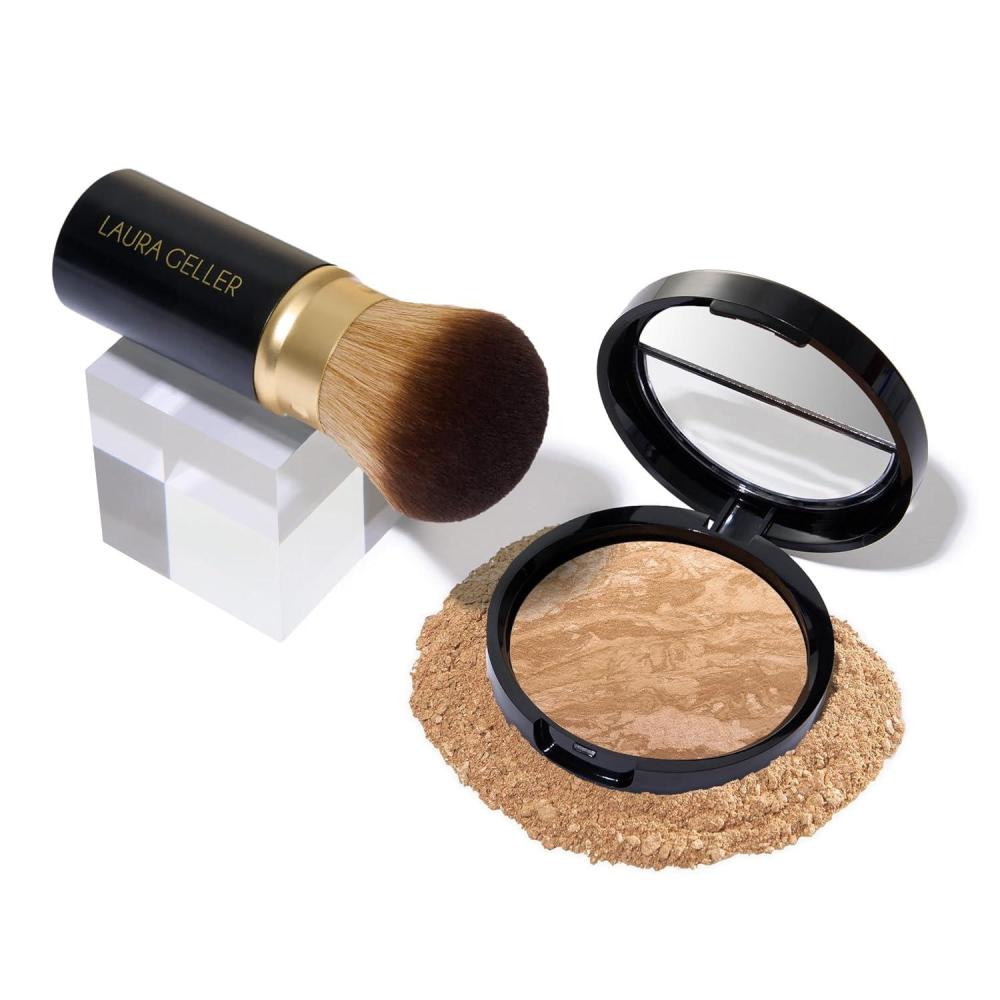 imageLAURA GELLER NEW YORK Get Glowing Kit 2pc Baked BalancenGlow Illuminating Powder Foundation Toffee  Airbrush Kabuki Makeup Brush05 Golden Medium
