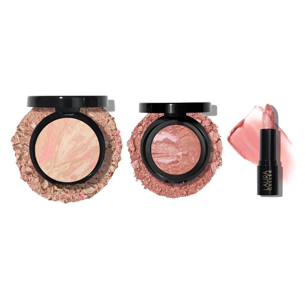 imageLAURA GELLER NEW YORK Marble Magic Kit Baked BalancenBrighten Powder Foundation Fair  Baked BlushnBrighten Pink Buttercream  Italian Marble Lipstick Berry VanillaPorcelain