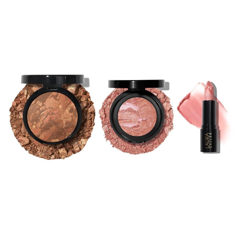 imageLAURA GELLER NEW YORK Marble Magic Kit Baked BalancenBrighten Powder Foundation Fair  Baked BlushnBrighten Pink Buttercream  Italian Marble Lipstick Berry VanillaDeep