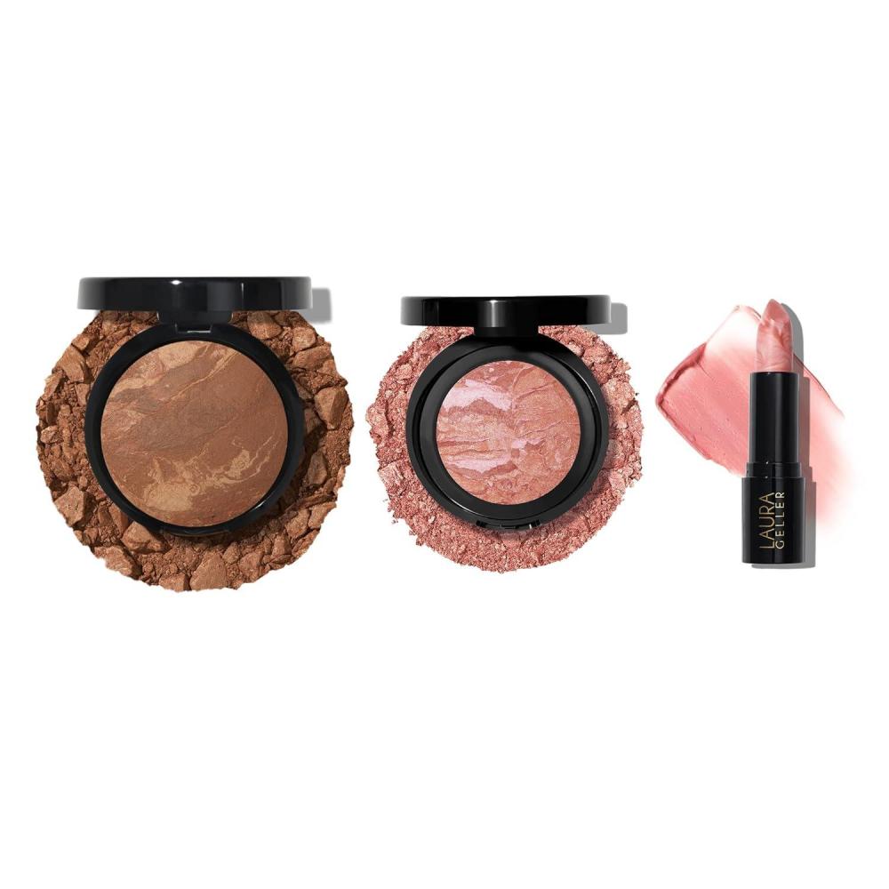 imageLAURA GELLER NEW YORK Marble Magic Kit Baked BalancenBrighten Powder Foundation Fair  Baked BlushnBrighten Pink Buttercream  Italian Marble Lipstick Berry VanillaToffee