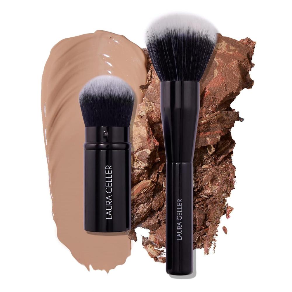 imageLAURA GELLER NEW YORK Retractable Black Kabuki Brush for Liquid Cream and Powder Face Makeup With Aluminum HandleBlending Beauties 2pc