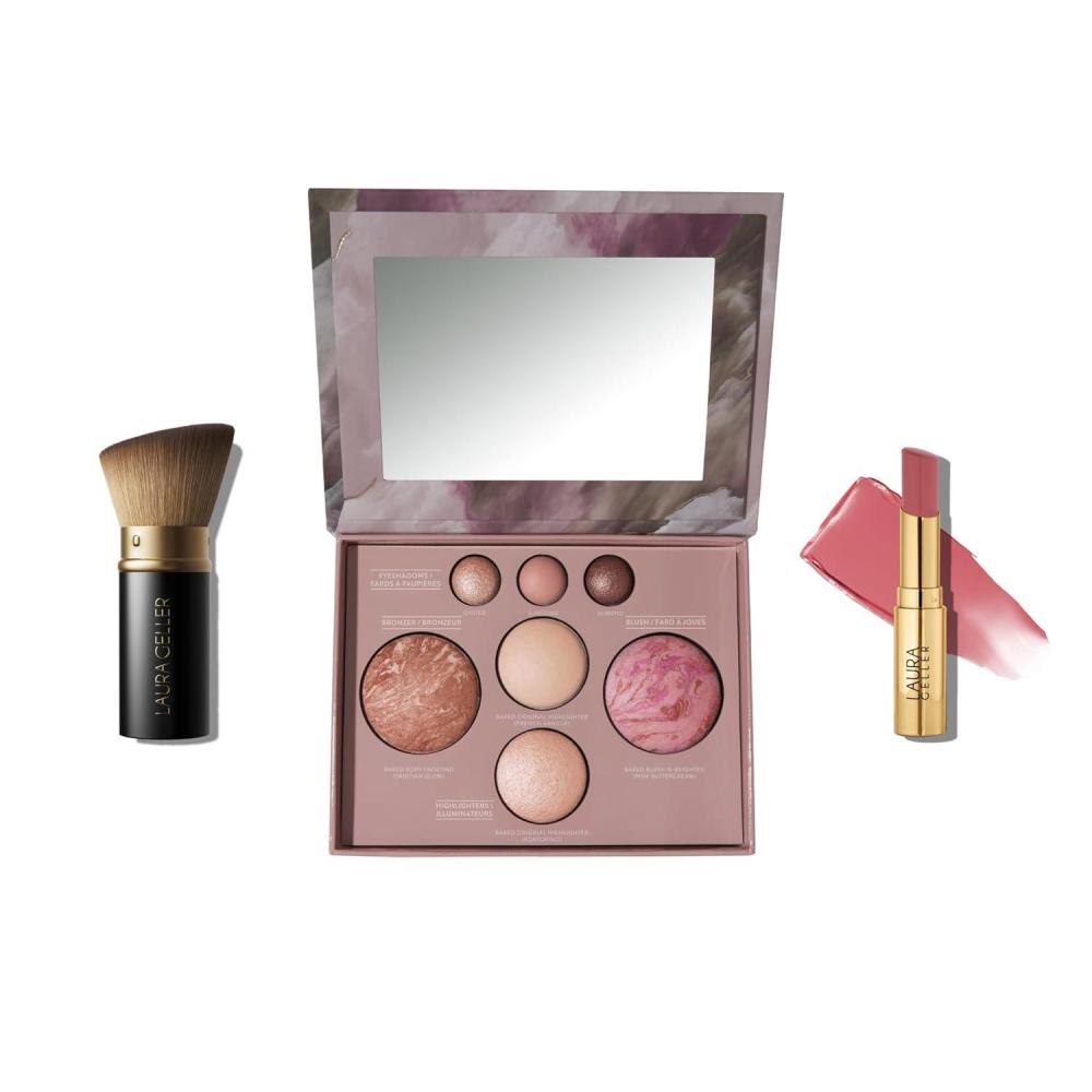 imageLAURA GELLER Own Your Age Kit Best of the Best Palette and Jelly Balm Tinted Lip Color In the Buff and Retractable Angled Kabuki Brush