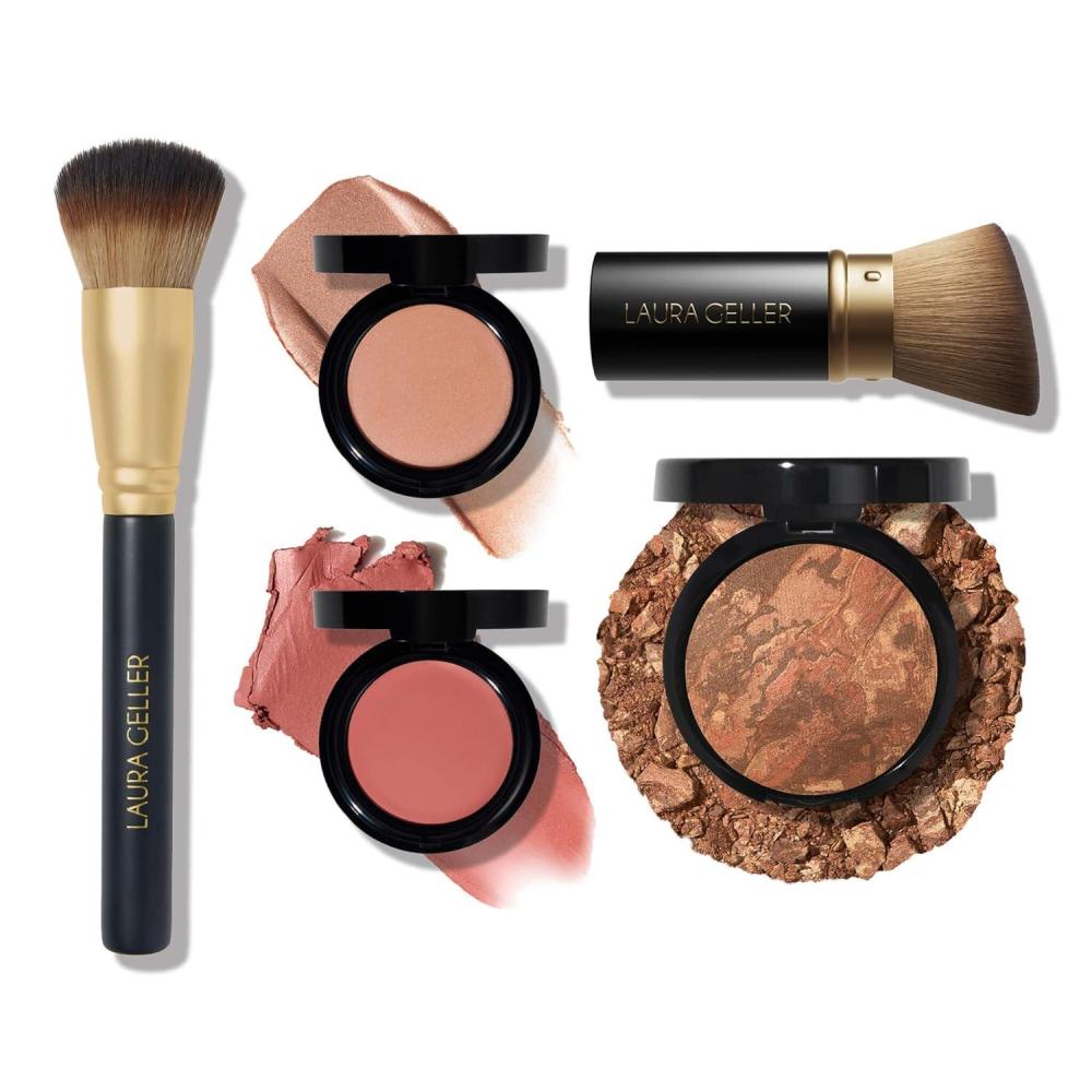 imageLAURA GELLER The Wonder Balm Heroes Kit 5PC  Hydrating Beauty Balm for Face  Retractable Angled Kabuki Brush  Wonder Brush  Baked BalancenBrighten Foundation deep
