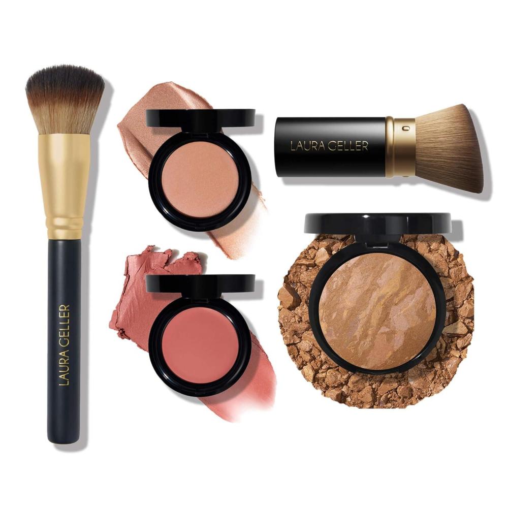 imageLAURA GELLER The Wonder Balm Heroes Kit 5PC  Hydrating Beauty Balm for Face  Retractable Angled Kabuki Brush  Wonder Brush  Baked BalancenBrighten Foundation sand