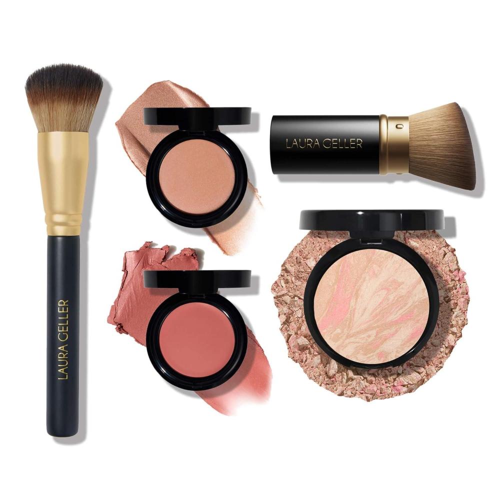 imageLAURA GELLER The Wonder Balm Heroes Kit 5PC  Hydrating Beauty Balm for Face  Retractable Angled Kabuki Brush  Wonder Brush  Baked BalancenBrighten Foundationporcelain