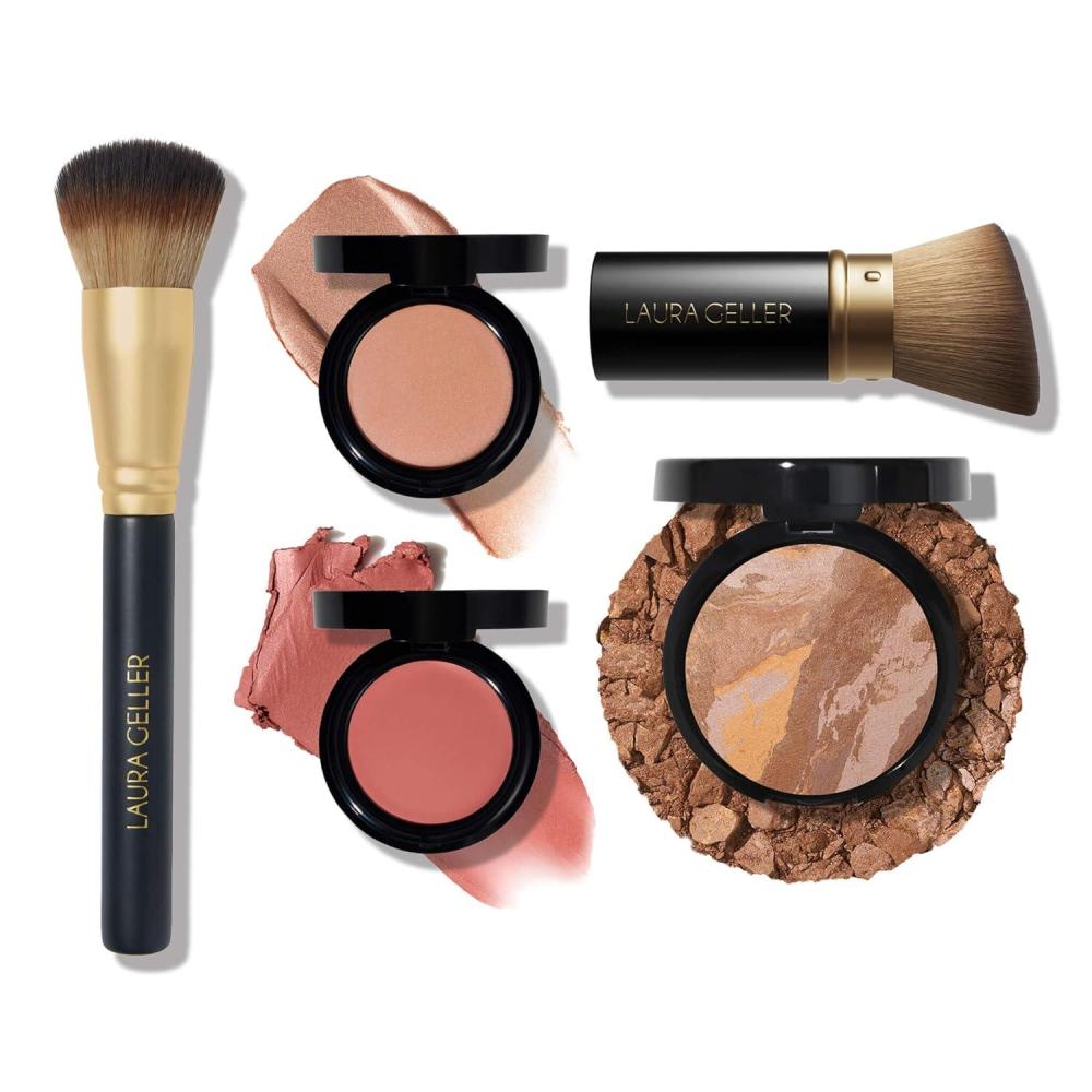 imageLAURA GELLER The Wonder Balm Heroes Kit 5PC  Hydrating Beauty Balm for Face  Retractable Angled Kabuki Brush  Wonder Brush  Baked BalancenBrighten Foundationtan
