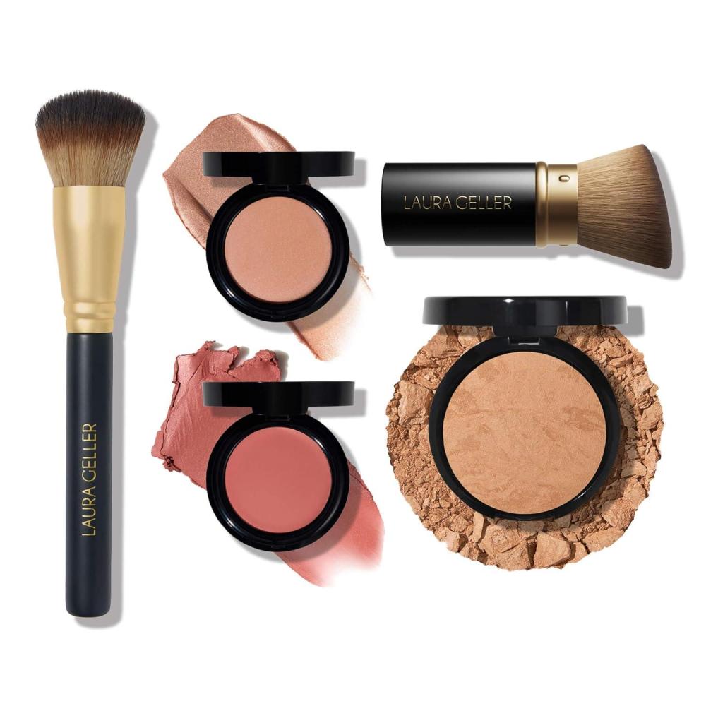 imageLAURA GELLER The Wonder Balm Heroes Kit 5PC  Hydrating Beauty Balm for Face  Retractable Angled Kabuki Brush  Wonder Brush  Baked BalancenBrighten Foundation golden medium