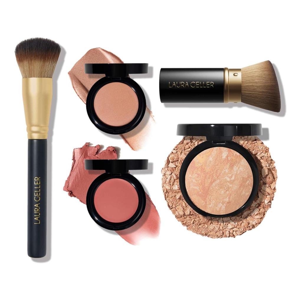 imageLAURA GELLER The Wonder Balm Heroes Kit 5PC  Hydrating Beauty Balm for Face  Retractable Angled Kabuki Brush  Wonder Brush  Baked BalancenBrighten Foundation light
