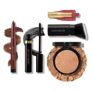 imageFinishing Touches Kit Baked BalancenBrighten Powder Foundation Golden Medium  Airbrush Kabuki  Jelly Balm Tinted Lip Balm Figger Than Life  Kajal Eyeliner Dark Brown  Kajal Mascara
