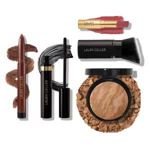 imageFinishing Touches Kit Baked BalancenBrighten Powder Foundation Sand  Airbrush Kabuki  Jelly Balm Tinted Lip Balm Figger Than Life  Kajal Eyeliner Dark Brown  Kajal Mascara