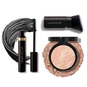imageLAURA GELLER NEW YORK Baked BalancenBrighten Powder Foundation Porcelain  Retractable Angled Kabuki Brush  Kajal Longwear Length and Volume Black Mascara