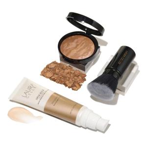 imageLAURA GELLER NEW YORK Everyday Routine Kit  Baked BalanceNBrighten Color Correcting Powder Foundation Medium  Retractable Angled Kabuki  Spackle Makeup Primer Champagne Glow 3 PC06 Sand  Champagne Glow