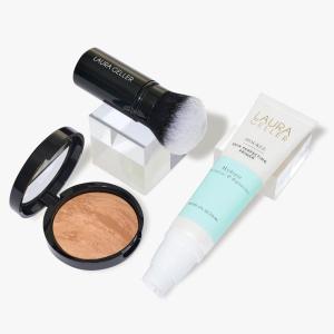 imageLAURA GELLER NEW YORK Face the day Kit 3 PC  BalancenBrighten Foundation Golden Medium  Spackle Skin Perfecting Primer Hydrate  Airbrush Round Kabuki Brush