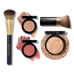 imageLAURA GELLER The Wonder Balm Heroes Kit 5PC  Hydrating Beauty Balm for Face  Retractable Angled Kabuki Brush  Wonder Brush  Baked BalancenBrighten Foundation light