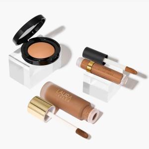 imageLAURA GELLER NEW YORK Redness Care Kit Double Take Liquid Foundation Deep  Ideal Fix Concealer Deep  Baked Blurring and Setting Powder TanDeep