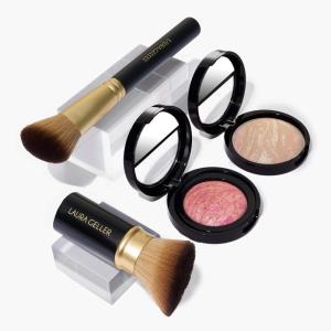 imageLAURA GELLER NEW YORK Fast Face Set Baked BalancenBrighten Powder Foundation Porcelain  Baked BlushnBrighten Pink Buttercream  Airbrush Kabuki  Angled Blush Brush