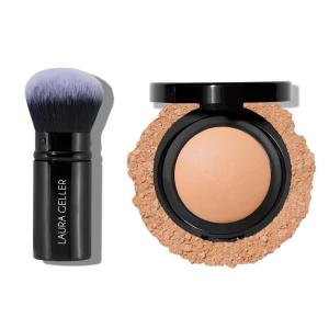 imageLAURA GELLER NEW YORK Baked Blurring  Setting Powder LightMedium and Retractable Airbrush Kabuki Brush 2PC